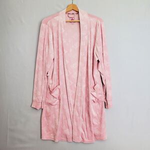 Juicy Couture Robe Women LG Pink Embossed Retro Y2K Pockets Long Sleeve 3/4 lgth